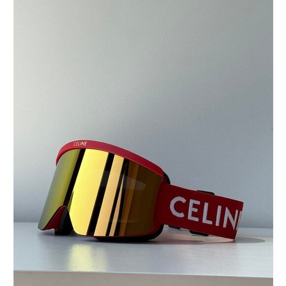 NEW Celine CL40302U Red Gold Logo Mirrored Ski Goggles - Picture 1 of 4